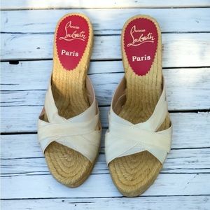 Christian Louboutin yellow woven wedge shoes